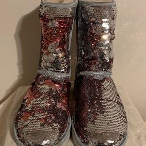 UGG Sequin Mid-Calf Boots in Silver and Rose